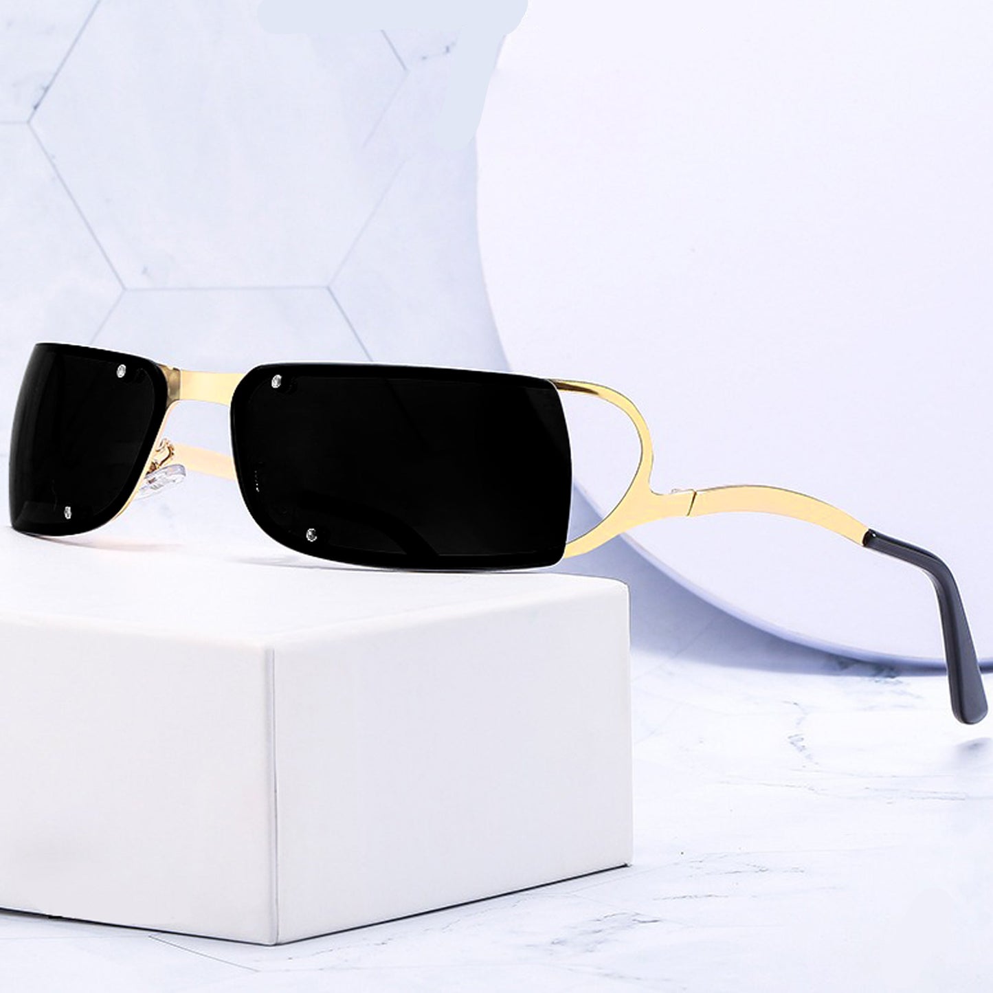 Mokon Gold And Black Unisex Sunglasses