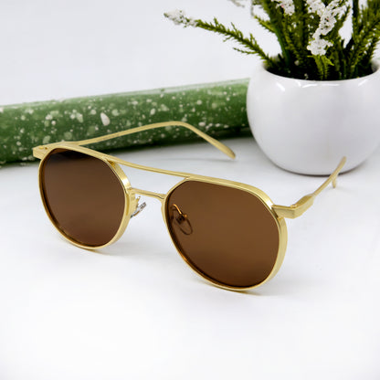 Cloriss Gold And Brown Unisex Sunglasses