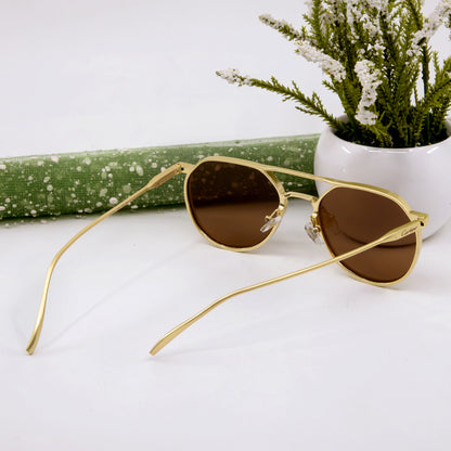 Cloriss Gold And Brown Unisex Sunglasses