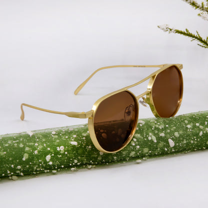 Cloriss Gold And Brown Unisex Sunglasses