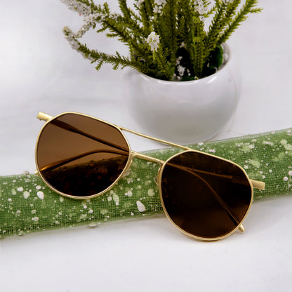 Cloriss Gold And Brown Unisex Sunglasses