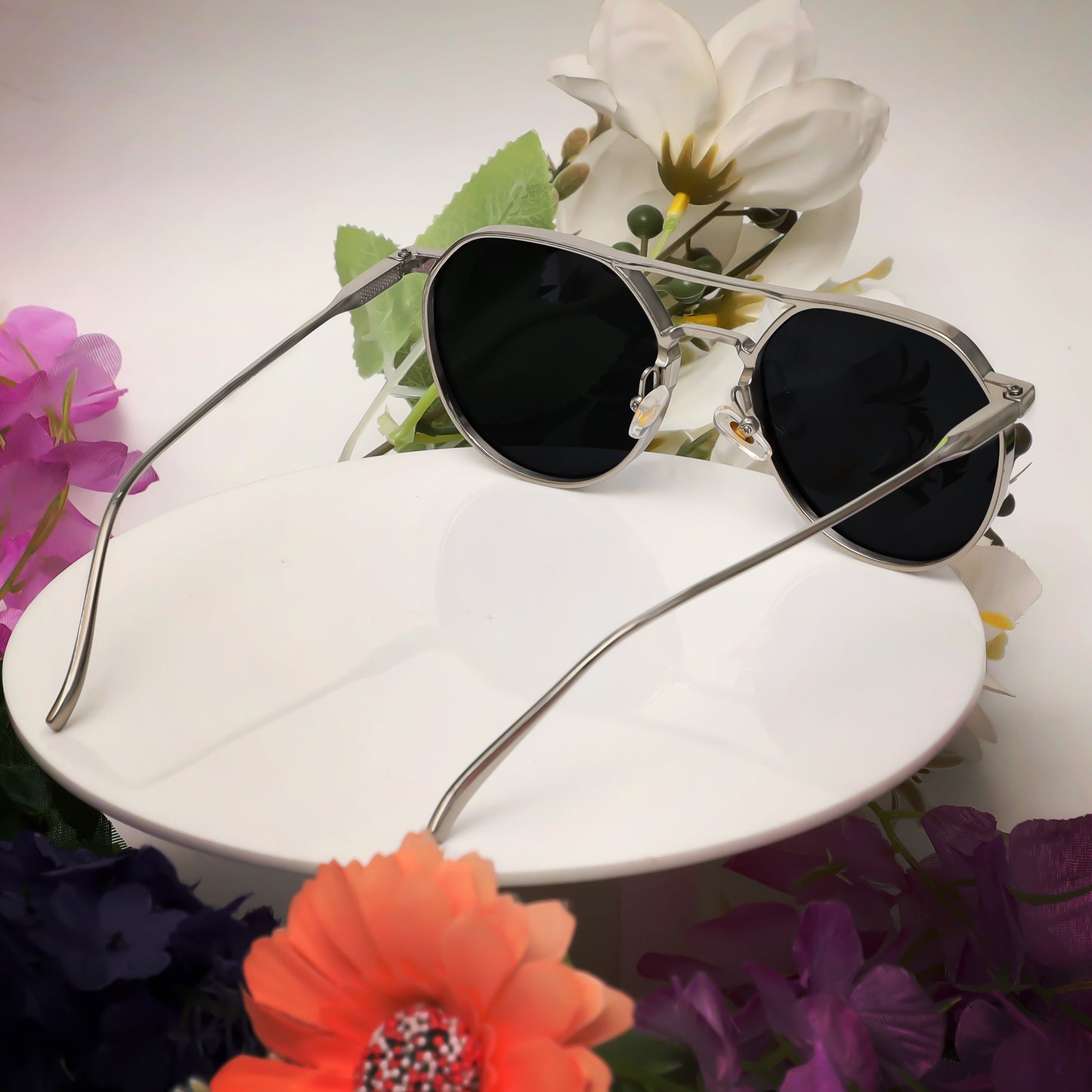 Classic Silver And Black Unisex Sunglasses