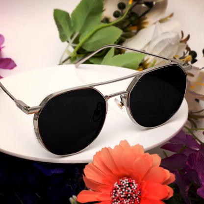 Classic Silver And Black Unisex Sunglasses