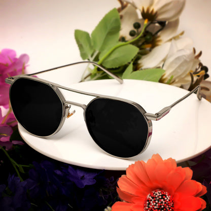 Classic Silver And Black Unisex Sunglasses